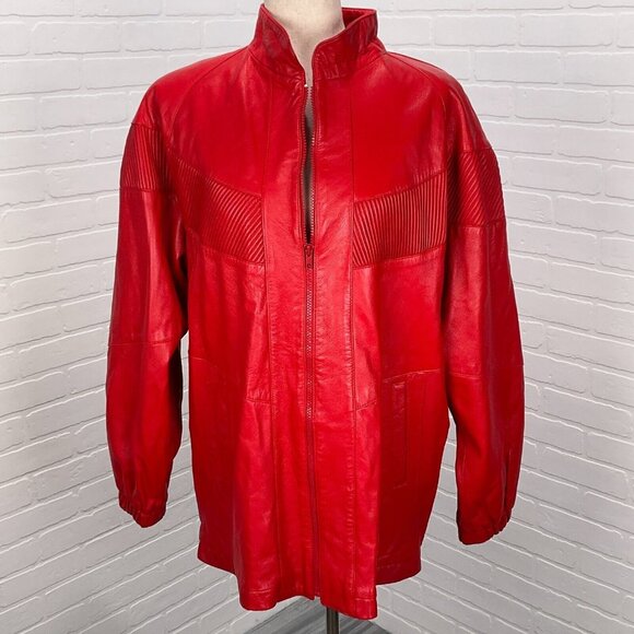 Atlantic City Talk of‎ The Walk Jacket Women Large Red Leather Soft Relaxed VTG - Picture 1 of 9